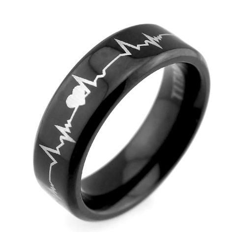 Wedding & Engagement, "Lifetime Love" 6mm Black Titanium Rings Cardiogram Heartbeat Laser Pattern Unique Wedding Rings - CP127RDH9XZ #Wedding #Engagement #promiserings #Jewelry #couplerings #rings Batman Wedding Rings, Laser Pattern, Black Titanium Ring, Rings For Couples, Unique Wedding Rings, Couples Holiday, Morganite Earrings, Nickel Allergy, Promise Rings For Couples