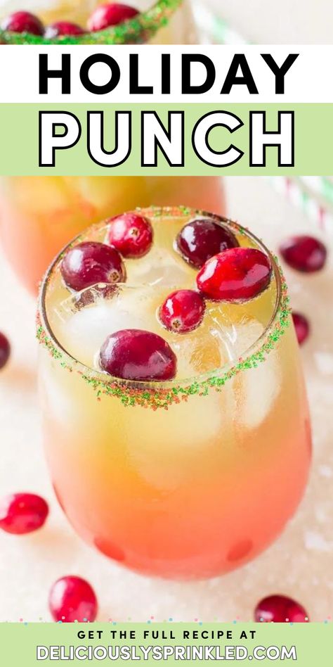 Need a fun party cocktail? This alcoholic party punch for a crowd is an easy holiday drink. So refreshing while being festive, this holiday punch recipe is perfect for celebrating! Feel free to leave out the vodka for a non-alcoholic version! Punch Ideas Nonalcoholic Parties, Punches For Parties Non Alcoholic, Drinks For Potluck Parties, Punch Alcoholic Party, Easy Vodka Punch For A Crowd, 7up Punch Recipes, Holiday Spiked Punch, Sugar Free Christmas Punch, Alcoholic Punches For A Party