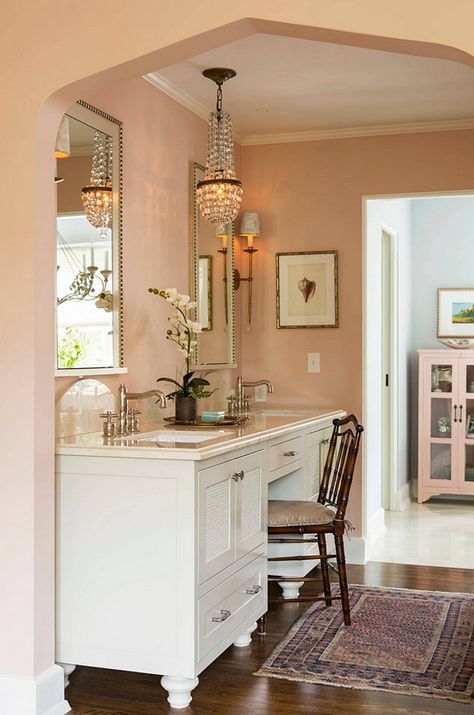 Benjamin Moore HC-59 Odessa Pink.  Renae Keller Interior Design, Inc. Benjamin Moore Rosetone, Odessa Pink Benjamin Moore, Odessa Pink, Tudor Arch, Kitchen Colors For Walls, Colors For Walls, Trendy Kitchen Colors, Home Paint Color, Orange Walls