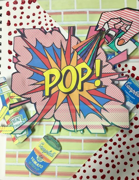 2017 Art History Visual Journal #6 - POP Art - #nghsroom406 Pop Art Title Page Gcse, Pop Art Title Page, Pop Art Gcse Sketchbook, Pop Art Sketchbook, Pop Art Research Page, Art Facts, Roy Lichtenstein Pop Art, Lichtenstein Pop Art, Visual Journals