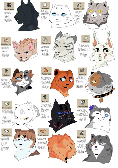 Warrior Cats Clan Ideas, Clangen Art, Cute Wcue Morph Ideas, Warrior Cat Designs, Warrior Cats Oc Ideas Game, Warrior Cats Ocs, Fluffy Warrior Cats Oc, Warrior Cat Ocs, Disabled Warrior Cat Oc