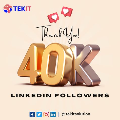 We've Reached 40K Followers on LinkedIn! 

A heartfelt THANK YOU to each and every one of our incredible followers for being a part of our journey on LinkedIn! Together, we've built an amazing community.

Here's to celebrating this incredible milestone and to many more milestones ahead! Let's keep inspiring and empowering each other every step of the way! 


#40kfollowers #thankyou #linkedincommunity #gratitude #milestonecelebration #tekit #tekitsolution Linkedin Followers, Linkedin Post, Social Media Creative, 40k Followers, Our Journey, Milestones, Social Media Post, Gratitude, The Way