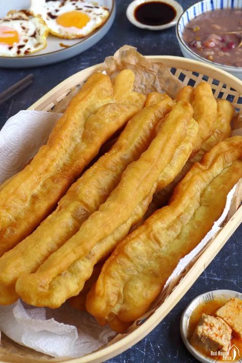 Chinese Doughnut Sticks (Youtiao, 油条) | Red House Spice Recipes For Lunch Easy, Food Recipes For Breakfast, Food Recipes With Chicken, Kids Food Recipes, Chinese Doughnut, Chinese Deserts, Food Recipes Indian, Homemade Food Recipes, Chinese Breakfast