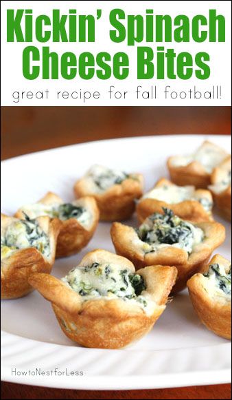 Awesome appetizer recipe for football season! That little bit of jalapaño adds a nice little kick! Friendsgiving Recipes Appetizers, Pilsbury Recipes, Cheese Bites Recipe, Pasta Spinach, Christopher Anderson, Family Football, Spinach Cheese, No Cook Appetizers, Appetizer Dishes