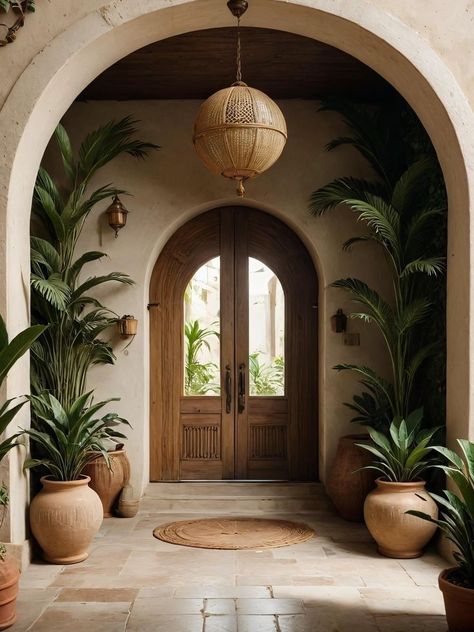 Boho Style House Exterior, Arched Entryway Exterior, Moorish Door, Tuscan House Exterior, Tulum Design, Moroccan Style Home, Mediterranean Interior, Interior Design Per La Casa, Spanish Style Home