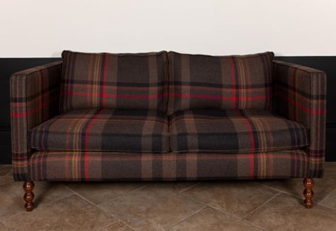 Reupholster Sofa, Speakeasy Decor Bar, Plaid Couch, Colonial Modern, Speakeasy Decor, Sofa Fabrics, Plaid Sofa, British Interior, Furniture Rehab