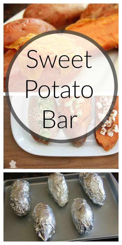 Sweet Potato Bar, Healthy Recipes Sweet, Recipes Illustration, Potato Party, Wednesday Dinner, Recipes Sweet Potato, Diy Buffet, Party Food Bars, Dump Recipes