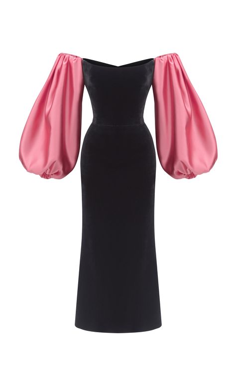 Puff Sleeve Satin And Silk-Blend Velvet Corset Midi Dress by RASARIO for Preorder on Moda Operandi Velvet Corset, Corset Midi Dress, Velvet Midi Dress, فستان سهرة, Fashion Design Clothes, Classy Dress, Mode Outfits, Moda Operandi, Dress Patterns