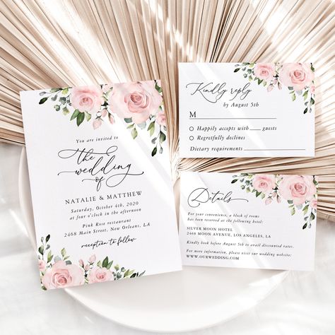 Sophisticated stationery for stylish wedding celebration. Matching RSVP cards, information cards, menus, thank you cards. Designed with love. #printable #wedding #invitations #weddinginvitation #weddinginvite #weddinginvitationsuite #weddinginvitationset #weddingstationery #weddingcollection #weddingtheme #weddingideas #weddinginspiration #weddinginspo #SHdesigns Blush Wedding Flowers, Blush Flowers, Pink And White Flowers, White Wedding Flowers, Wedding Invitation Sets, Stylish Wedding, Wedding Invitation Suite, Wedding Website, Wedding Welcome