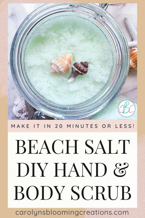 Beach Salt Scrub DIY recipe Sea Salt Scrub Diy Homemade, Diy Body Scrub Epsom Salt, Salt Hand Scrub Diy Recipes, Diy Sea Salt Scrub, Sea Salt Body Scrub Diy, How To Make Salt Scrub, Epson Salt Scrub Recipes, Epsom Salt Body Scrub Diy, Salt Scrubs Diy