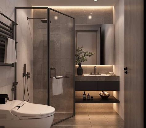 Small Toilet Design, Small Shower Room, Bathroom Interior Design Modern, Full Bathroom Remodel, Bathroom Design Layout, Bathroom Shower Design, Bathroom Decor Luxury, Washroom Design, Dark Home Decor