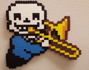 sans trombone perler beads undertale Trombone Perler Beads, Sans Trombone, Sans Perler Beads, Deltarune Perler, Undertale Perler Beads, Art Perler Beads, Skeleton Jokes, Undertale Pixel Art, Clay Idea