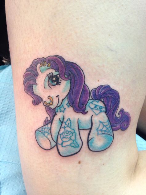 My new my little pony tattoo with rarity colors Rarity Tattoo, Lps Tattoo, Mlp Tattoo, Nostalgic Tattoos, Buttercup Tattoo, Pony Tattoo, My Little Pony Tattoo, My Tattoos, Unicorn Tattoos