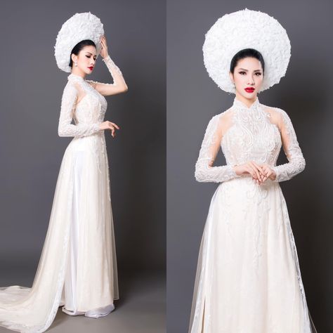 Ao Dai bridal, white ao dai, Vietnamese bridal AO Dai Modern Traditional Dresses, Vietnamese Wedding Ao Dai, Bridal Ao Dai, Wedding Ao Dai, Vietnamese Wedding Dress, Ao Dai Vietnamese, Kawaii Clothes Goth, Vietnamese Wedding, Chinese Style Dress