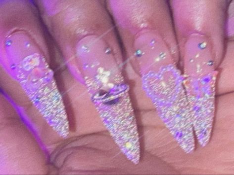 Aesthetic, long pink nails, glitter, charms, rhinestones, sparkles, pearls, planet charms, bows, butterflies, teady bears, pink, acrylic, nail polish, nail inspo, aesthetic nails, Aesthetic Sparkly Nails, Pink Sparkly Outfit Aesthetic, Pink Sparkle Aesthetic Outfit, Pink Sparkle Aesthetic Nails, Glitter Nail Polish Aesthetic, Sparkly Shorts, Glitter Nails, Short Nails, Trendy Nails