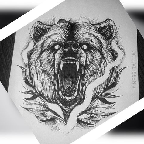 Bear Blackwork Tattoo, Scary Bear Tattoo, Gothic Bear Tattoo, Snarling Bear Tattoo, Bear Chest Tattoo Men, Norse Bear Tattoo, Grizzly Bear Tattoos For Men, Angry Bear Tattoo, Bear Chest Tattoo