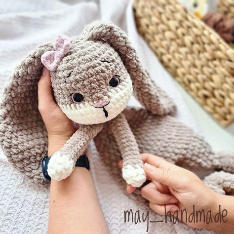 Crochet Bunny Snuggler, Bunny Lovey, Bernat Yarn, Send Help, Modern Crochet, Crochet Bunny, Dk Yarn, Crochet Dolls, Blanket Pattern