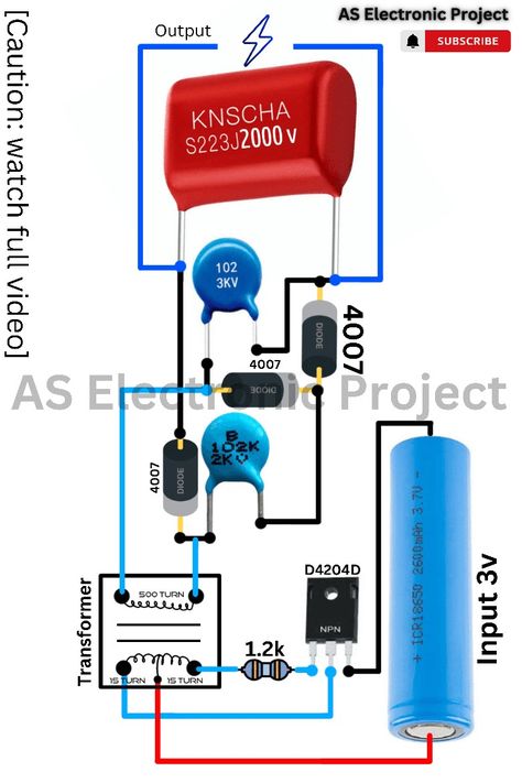 Make easy high voltage Taser Simple Electronic Circuits, Electronics Projects For Beginners, Power Supply Design, Basic Electronic Circuits, Free Energy Projects, Electronic Circuit Design, Electrical Circuit Diagram, Electronics Basics, Technology Hacks