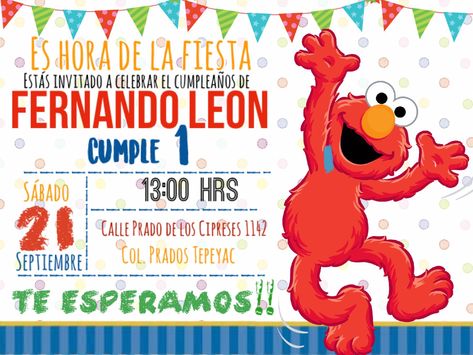 Invitación Elmo Plaza Sésamo Elmo Birthday Party, Elmo Birthday, Ideas Birthday, Sesame Street, Party Ideas, Birthday Party, Comics, Birthday, Pins