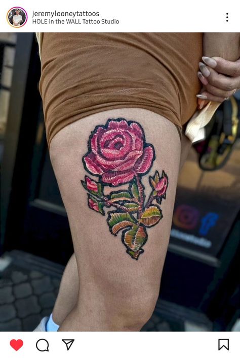 Rose embroidery tattoo Embroidery Tattoo, Ivy Rose, Rose Embroidery, Ivy, Embroidery, Tattoos