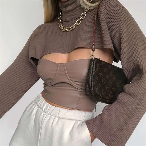 Arm Warmer Sweater, Cropped Cable Knit Sweater, Chic Tops, Sweater Vintage, Knit Tops, Crop Top Sweater, Solid Clothes, 가을 패션, Looks Style