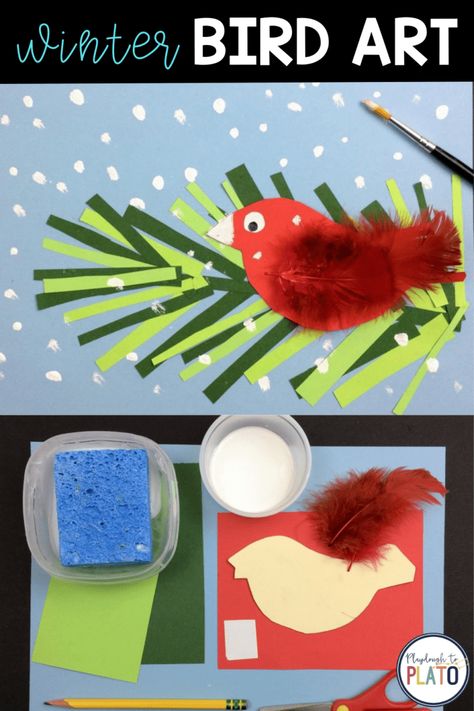 Winter Bird Art, Bird Crafts For Kids, Preschool Birds, Fun Fine Motor Activities, Bird Crafts Preschool, Winter Centers, Art Craft For Kids, Playdough To Plato, Childhood Christmas