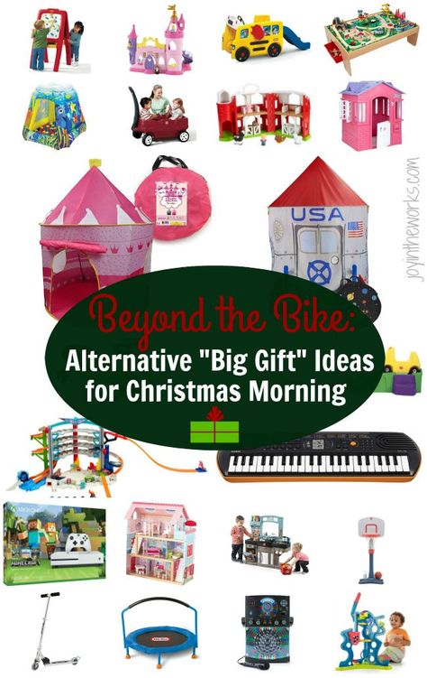 Beyond the bike: Alternative big gift ideas for Christmas mornings. What does Santa bring when the kids already have a bike? Check out these creative (and budget friendly) gift ideas that would are guarenteed to be on Santa's list for your kids! Big Christmas Gifts For Kids, Santa Gift Ideas For Kids, Big Gift Ideas, Alternative Gift Ideas, Budget Friendly Gift Ideas, Inexpensive Birthday Gifts, Big Christmas Gifts, Santa's List, Christmas Gifts For Teenagers