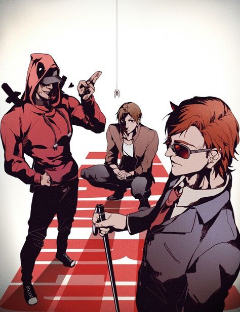 Team Red Deadpool Y Spiderman, Deadpool X Spiderman, Marvel Knights, Deadpool And Spiderman, Matt Murdock, Wade Wilson, Red Robin, Marvel Fan Art, Team Red