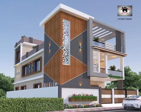 South East Corner House Elevation, Wall Elevation Design Exterior, G+1 Corner Elevation Design Modern, Duplex House Elevation Design, Valuation Design, Corner House Elevation, Duplex House Elevation, Corner Elevation, Villa Elevation