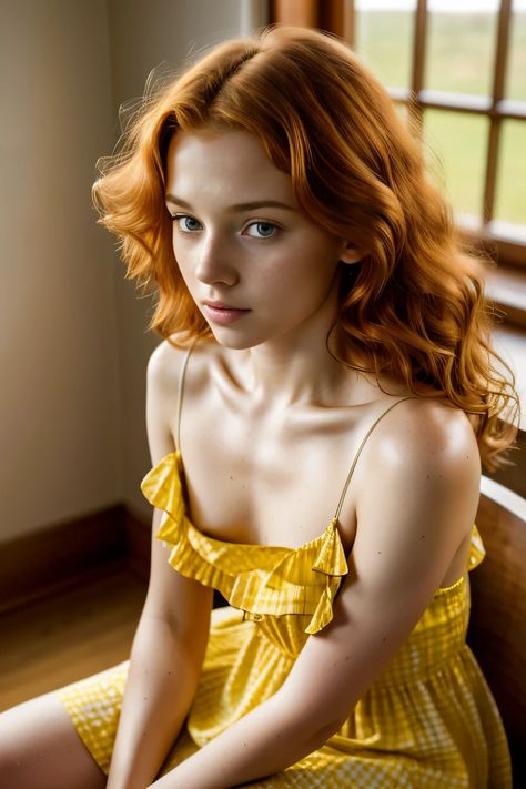 A close up of a woman with red hair sitting on a bench - SeaArt AI Shoulder Length Ginger Hair, Wavy Ginger Hair, Light Grey Eyes, Imperfect Skin, Solo Aesthetic, Pretty Redheads, Freckle Photography, Fujifilm Xt3, Irish Redhead