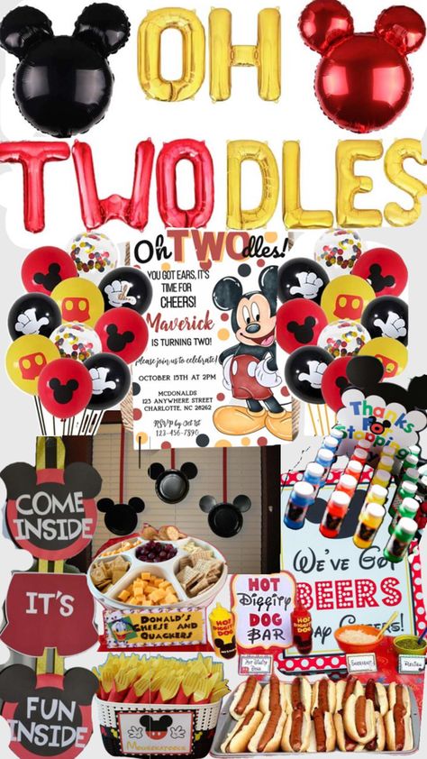 Vision board for Mickey Mouse themed 2nd birthday Oh Toodles Birthday Boys, Twoodles Birthday Party, Ohh Twoodles Party, Twoodles Birthday Party Boy, Oh Twodles Birthday Family Shirts, Oh Twodles Birthday Shirt, Twodles Birthday Boy, Im Twodles Shirt, Oh Twodles Birthday Party