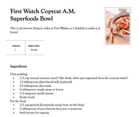 First Watch Copycat Superfoods Bowl Superfood Bowl Recipes, Hawaiian Party Food, Chia Pudding Recipes Healthy, Superfood Bowl, Food Captions, Coconut Pudding, First Watch, Chia Pudding Recipes, Quick Breakfast Recipes