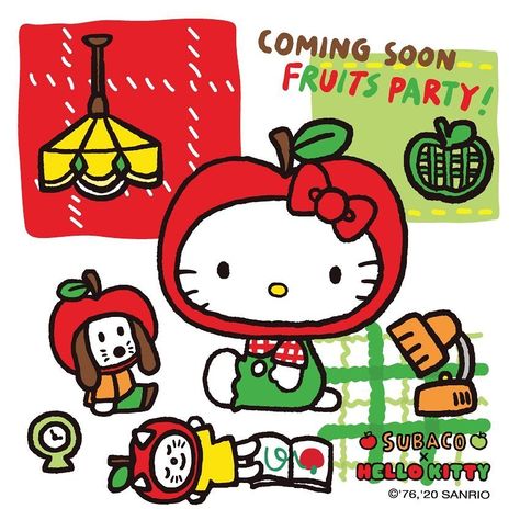 Hello Kitty Apple, Charmmy Kitty, Fruit Party, Japanese Characters, Hello Kitty Items, Sanrio Characters, Phone Themes, Funky Art, Cute Characters