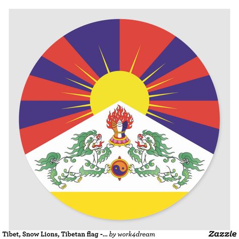 Tibet, Snow Lions, Tibetan flag - The Himalayas Classic Round Sticker Tibet Flag, Tibetan Flag, Snow Lion, Travel Stickers, The Himalayas, Paper Plates Party, Party Plates, Create Custom Stickers, Custom Paper