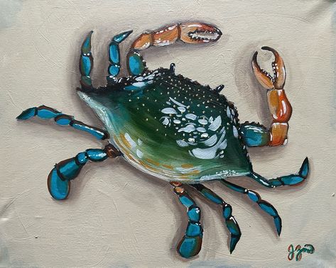 "Blue Crab" 2023 Acrylic Painting 16x20" Canvas Blue Crabs Art, Crab Painting, Crab Art, Dungeness Crab, Painted Shells, Blue Crab, Kid Crafts, Ocean Animals, Crab