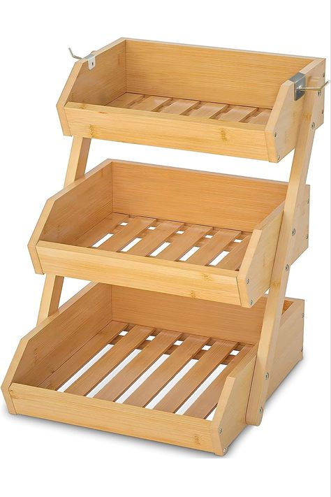 GET SORTED Bamboo Fruit Basket 3 Tier — 33+ Pounds Capacity, 12mm Thickness, Raised Bottom & 2 Movable Hooks — Ideal for Bread, Toiletries, Snacks, Seasonings on Kitchen Countertop, Dining Table, etc Kitchen Counter Dining, Counter Dining Table, School Snacks For Kids, Tiered Fruit Basket, Snack Organizer, Fruit And Vegetable Storage, Fruit Holder, Snack Gift, Vegetable Storage