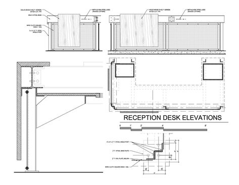 Gallery of Bethlehem Steel Site / Spillman Farmer Architects - 12 Ticket Counter Design, Reception Desk Layout, Reception Desk Drawing, Reception Desk Plans, Reception Desk Diy, Airport Ticket, Wooden Reception Desk, Reception Counter Design, Furniture Details Drawing