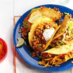 What fun for the whole family!  Watch us make this recipe at 3:35 into this show: https://www.youtube.com/watch?v=IYt1mN5Ey5o Texas Tacos, Best Ground Beef Recipes, Low Calorie Recipes Dinner, Low Calorie Dinners, Fish Tacos Recipe, Taco Recipe, Dinner With Ground Beef, Beef Dinner, Taco Recipes