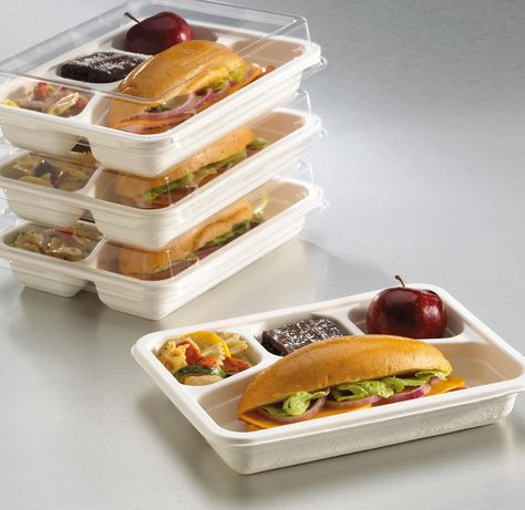 Earth Wise® Tree Free® from Hoffmaster®. Catering boxes made from Bagasse. Catering Box, Food Delivery Packaging, Minuman Starbucks, Sandwich Packaging, Herbalife Shake Recipes, Lunch Catering, Food Box Packaging, Herbalife Shake, Food Pack