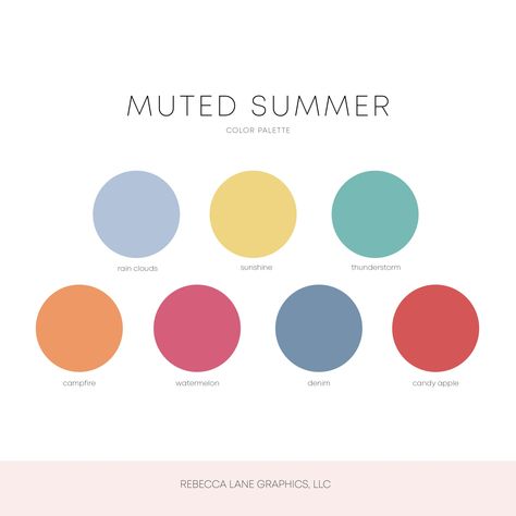 Muted Summer Color Palette – Rebecca Lane Graphics Color Pallets Fashion, Muted Summer Palette, Neutral Summer Palette, Early Summer Color Palette, August Color Palette 2023, Summer Outfit Color Palette, Summer Muted Color Palette, Breezy Color Palette, Bright Muted Color Palette