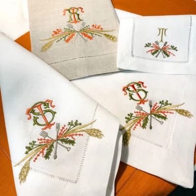 Fall & Thanksgiving - Bella Lino Linens Christmas Linen Napkins, Monogram Cocktail Napkins, Monogram Napkins, Square Placemats, White Linen Napkins, Linen Guest Towels, Monogrammed Linens, Gift Box With Ribbon, Monogrammed Napkins