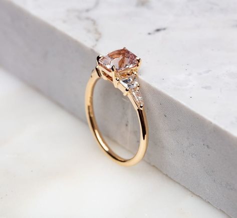 13 coloured stone engagement rings for the modern bride - Together Journal - Fashion Colored Stone Engagement Rings, Peach Sapphire, Colored Engagement Rings, Ring Trends, Modern Ring, Stone Engagement Rings, Pear Shaped Diamond, Gemstone Engagement Rings, Bridal Rings