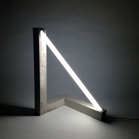 Hypotenuse Light - cool design  #tubelight #concrete #cement Luminaria Diy, Fluorescent Tube Light, Diy Luminaire, Concrete Light, Tube Lamp, Creative Lamps, Concrete Lamp, Current Obsession, Concrete Furniture