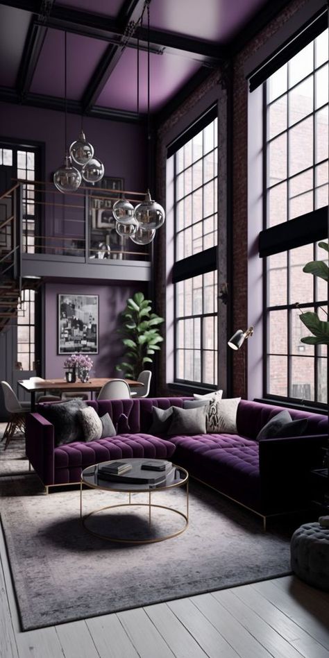 Winter Living Room Ideas, Dark Purple Living Room, Dark Wall Colors, Budget Room Makeover, Lavender Living Room, Purple Living Room Ideas, Purple Interior Design, Deco Violet, Gloomy Winter