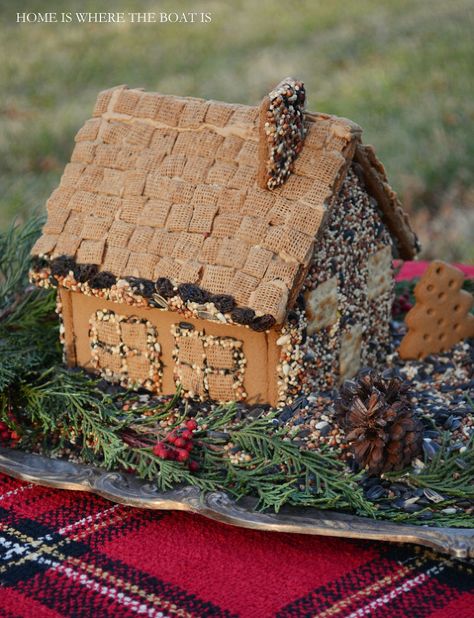 Create a Gingerbread House Bird Feeder - A fun, seasonal way to feed the birds, with a Gingerbread House Kit! I’ve been wheeling my shopping… Edible Birdhouse, Diy Garden Decor Projects, Bird Seed Feeders, Gingerbread House Kits, Bird House Kits, Diy Bird Feeder, Garden Decor Projects, Diy Birds, Bird Seed