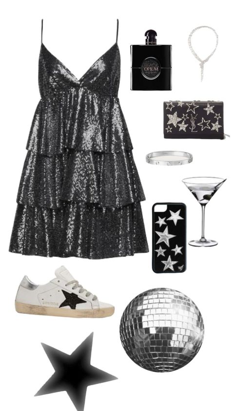 Stockholm Party Outfit, Party Girl Aesthetic Outfit, Stargirl Dress, Stargirl Aesthetic Outfits, Outfit Anniversaire, Disco Party Outfits, Star Girl Aesthetic Outfits, Stargirl Style, Star Girl Outfit