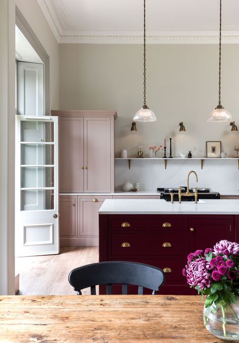 Maroon Kitchen, Burgundy Kitchen, Kitchen Pendant Lights, Industrial Style Kitchen, Kitchen Pendant, New House - Kitchen, Kitchen Extension, Pink Kitchen, Kitchen Trends