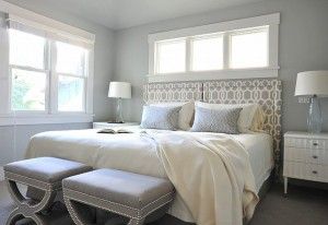 Benjamin Moore Wickham Gray. Benjamin Moore Wickham Gray bedroom with silver gray walls and beautiful gray trellis upholstered headboad. #BenjaminMooreWickhamGray  Enviable Designs Grey Colour Scheme Bedroom, Grey Bedroom Colors, Grey Bedroom Paint, Light Gray Bedroom, Light Blue Bedroom, Simple Paint, Bedroom Paint Colors Master, Blue Bedroom Walls, Bedroom Reveal