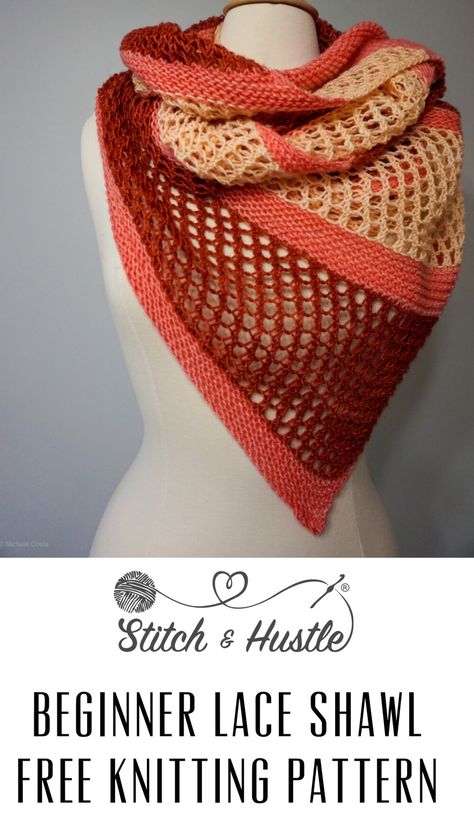 Beginner Lace Triangle Shawl Knit Shawl Patterns, Shawl Crochet Pattern Easy, Free Knit Shawl Patterns, Prayer Shawl Patterns, Knit Shawls, Triangle Shawl, Knitted Shawl, Crochet Shawl Pattern Free, Lace Knitting Patterns