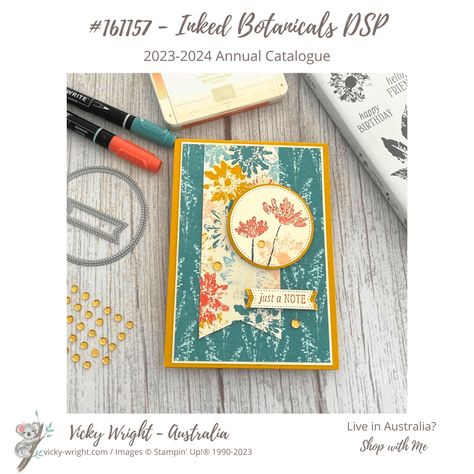 Inked Botanicals DSP #2 Most Recent Stampin Up Cards, Inked Botanicals Dsp, Dsp Cards, Easy Cards, Decorated Envelopes, Homemade Birthday Cards, Stampin Up Catalog, Hello Cards, Wedding Anniversary Cards